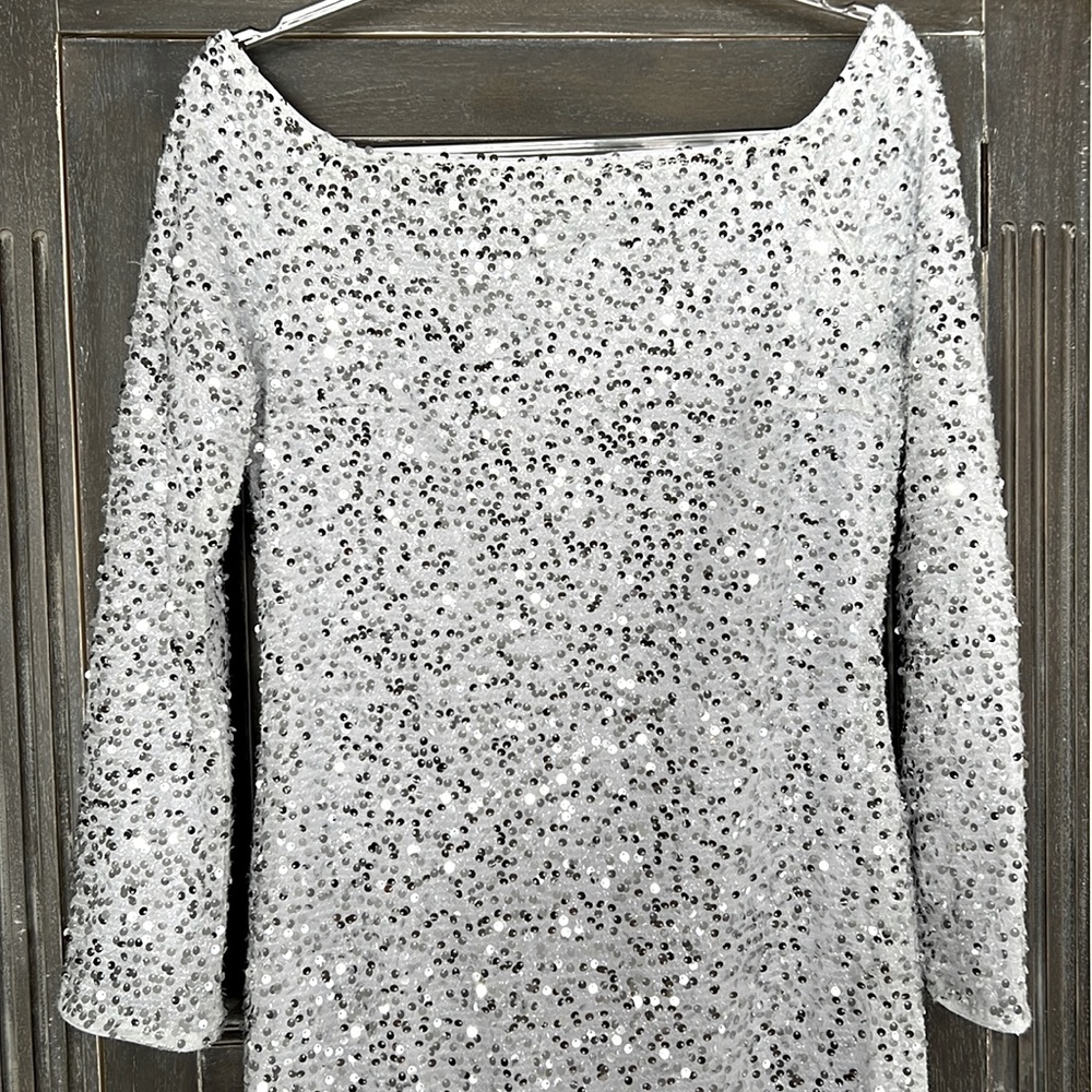White with Silver Sequin Maxi Dress